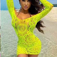 Load image into Gallery viewer, Beach Wear Fishent Rainbow Hollow Out Mesh Dress Woman Swimsuit Half Slips Maillot De Bain Robe Ete Femme Swimwear Dress DS002
