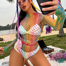 Load image into Gallery viewer, Beach Wear Fishent Rainbow Hollow Out Mesh Dress Woman Swimsuit Half Slips Maillot De Bain Robe Ete Femme Swimwear Dress DS002
