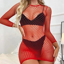 Load image into Gallery viewer, Beach Wear Fishnet Cover Up Hollow Out Fishnet Hip Skirt Night Dress Women Sheer Sexy Lingerie See Through Mesh Nightwear DS025
