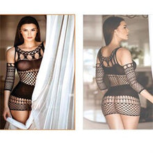 Load image into Gallery viewer, Beach Wear Fishnet Cover Up Hollow Out Fishnet Hip Skirt Night Dress Women Sheer Sexy Lingerie See Through Mesh Nightwear DS025
