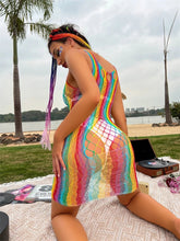 Load image into Gallery viewer, Beach Dress Fish net Rainbow Hollow Out Mesh Dress  Femme Swimwear Sexy CT003
