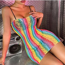 Load image into Gallery viewer, Beach Wear Cover Ups Shoulder Rainbow Hollow Out Mesh Crochet Dress WomanSwimsuit Cover Up Maillot De Bain Robe Ete Femme Qq653
