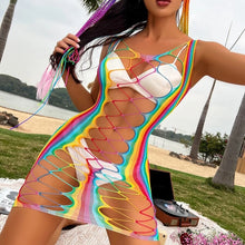 Load image into Gallery viewer, Beach Dress Fish net Rainbow Hollow Out Mesh Dress  Femme Swimwear Sexy CT003
