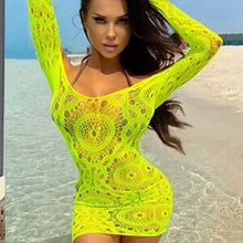 Load image into Gallery viewer, Beach Wear Fishnet Cover Up Hollow Out Fishnet Hip Skirt Night Dress Women Sheer Sexy Lingerie See Through Mesh Nightwear DS025
