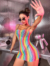 Load image into Gallery viewer, Beach Dress Fish net Rainbow Hollow Out Mesh Dress  Femme Swimwear Sexy CT003
