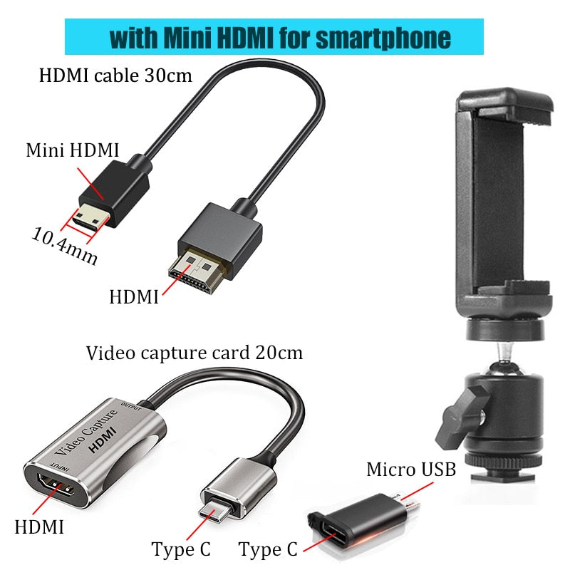 Android Phone Tablet as Camera Monitor Camcorder HDMI Adapter Video Capture Card