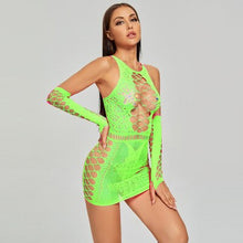 Load image into Gallery viewer, Beach Wear Fishnet Cover Up Hollow Out Fishnet Hip Skirt Night Dress Women Sheer Sexy Lingerie See Through Mesh Nightwear DS025
