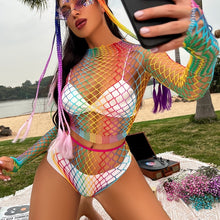 Load image into Gallery viewer, Beach Wear Cover Ups Shoulder Rainbow Hollow Out Mesh Crochet Dress WomanSwimsuit Cover Up Maillot De Bain Robe Ete Femme Qq653
