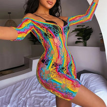 Load image into Gallery viewer, Beach Dress Fish net Rainbow Hollow Out Mesh Dress  Femme Swimwear Sexy CT003
