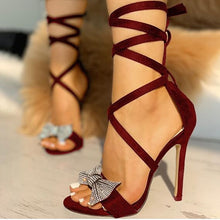 Load image into Gallery viewer, 2021 New Glitter Rhinestones Ladies Pumps Crystal Bowknot Summer Lady Shoes Open Toe High Heels Party Prom Shoes
