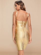 Load image into Gallery viewer, BEAUKEY High Quality Gold Print HL Bandage Dress Deep V-Neck Foiling Sexy Celebrity Maxi XL Bodycon Cocktail Party Club Dress
