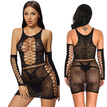 Load image into Gallery viewer, Beach Wear Fishnet Cover Up Hollow Out Fishnet Hip Skirt Night Dress Women Sheer Sexy Lingerie See Through Mesh Nightwear DS025
