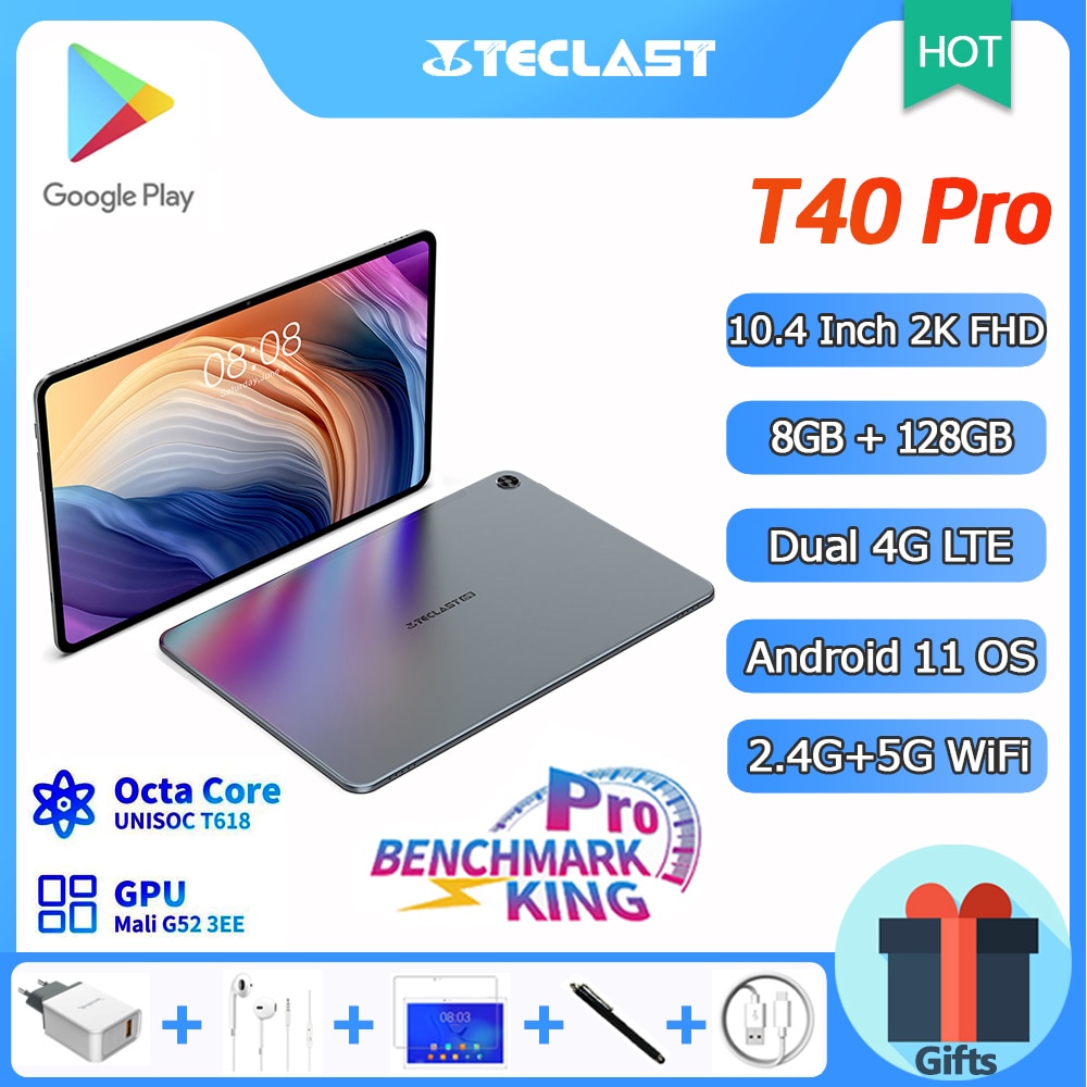 Teclast T40 Pro Tablet 10.4 Inch, Octa Core CPU, Android 11 OS, 8GB RAM 128GB ROM, 2000x1200 IPS, 4G LTE, 5G WiFi, 18W PD, GPS