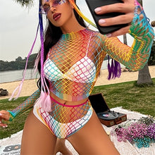 Load image into Gallery viewer, Beach Dress Fish net Rainbow Hollow Out Mesh Dress  Femme Swimwear Sexy CT003
