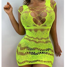 Load image into Gallery viewer, Beach Wear Fishnet Cover Up Hollow Out Fishnet Hip Skirt Night Dress Women Sheer Sexy Lingerie See Through Mesh Nightwear DS025
