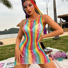 Load image into Gallery viewer, Beach Wear Cover Ups Shoulder Rainbow Hollow Out Mesh Crochet Dress WomanSwimsuit Cover Up Maillot De Bain Robe Ete Femme Qq653
