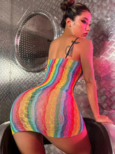 Load image into Gallery viewer, Beach Dress Fish net Rainbow Hollow Out Mesh Dress  Femme Swimwear Sexy CT003
