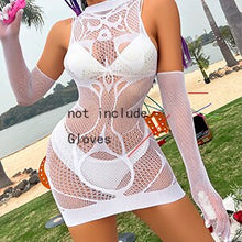 Load image into Gallery viewer, Beach Wear Fishnet Cover Up Hollow Out Fishnet Hip Skirt Night Dress Women Sheer Sexy Lingerie See Through Mesh Nightwear DS025
