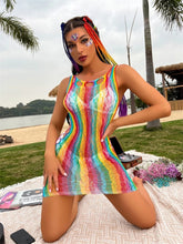 Load image into Gallery viewer, Beach Dress Fish net Rainbow Hollow Out Mesh Dress  Femme Swimwear Sexy CT003
