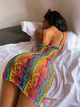 Load image into Gallery viewer, Beach Dress Fish net Rainbow Hollow Out Mesh Dress  Femme Swimwear Sexy CT003
