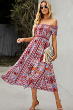 Load image into Gallery viewer, Bohemian Off-Shoulder Frill Trim Split Dress
