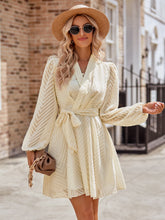 Load image into Gallery viewer, Belted Surplice Neck Long Sleeve Mini Dress
