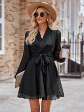 Load image into Gallery viewer, Belted Surplice Neck Long Sleeve Mini Dress
