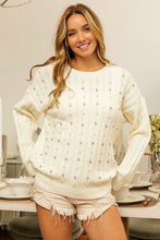 Load image into Gallery viewer, BiBi Pearl &amp; Rhinestone Decor Long Sleeve Sweater
