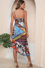 Load image into Gallery viewer, Asymmetrical Print Surplice Neck Spaghetti Straps Dress
