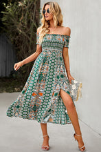 Load image into Gallery viewer, Bohemian Off-Shoulder Frill Trim Split Dress
