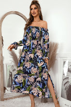 Load image into Gallery viewer, Botanical Print Off-Shoulder Flounce Sleeve Dress
