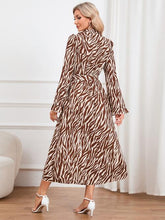 Load image into Gallery viewer, Animal Print Tie Front Ruffle Trim Dress
