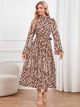 Load image into Gallery viewer, Animal Print Tie Front Ruffle Trim Dress
