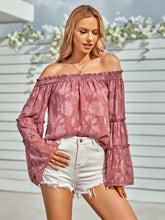 Load image into Gallery viewer, Applique Flounce Sleeve Off-Shoulder Blouse
