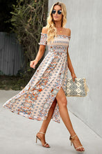 Load image into Gallery viewer, Bohemian Off-Shoulder Frill Trim Split Dress
