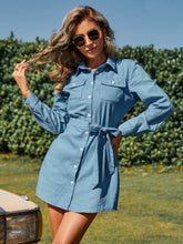 Load image into Gallery viewer, Belted Shirt Dress with Breast Pockets
