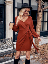 Load image into Gallery viewer, Asymmetrical Surplice Puff Sleeve Mini Dress
