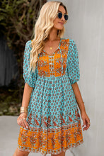 Load image into Gallery viewer, Bohemian Tie Neck Balloon Sleeve Dress
