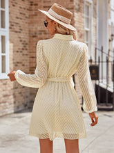 Load image into Gallery viewer, Belted Surplice Neck Long Sleeve Mini Dress
