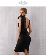 Load image into Gallery viewer, Adyce 2021 New Summer Black Bodycon Bandage Dress Women Sexy V-Neck Ruffles Mesh Backless Vestidos Celebrity Evening Party Dress
