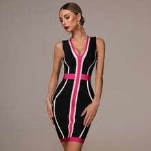 Load image into Gallery viewer, 2021 Summer New Women&#39;s Fashion Sexy Striped Stitching Bandage Dress Deep V-neck Vestidos Party Club Mini Christmas Dress
