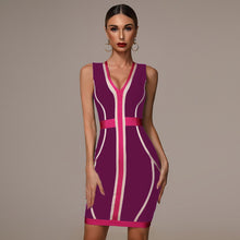 Load image into Gallery viewer, 2021 Summer New Women&#39;s Fashion Sexy Striped Stitching Bandage Dress Deep V-neck Vestidos Party Club Mini Christmas Dress
