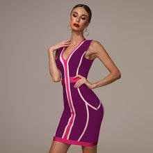 Load image into Gallery viewer, 2021 Summer New Women&#39;s Fashion Sexy Striped Stitching Bandage Dress Deep V-neck Vestidos Party Club Mini Christmas Dress
