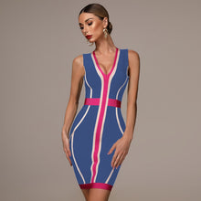 Load image into Gallery viewer, 2021 Summer New Women&#39;s Fashion Sexy Striped Stitching Bandage Dress Deep V-neck Vestidos Party Club Mini Christmas Dress
