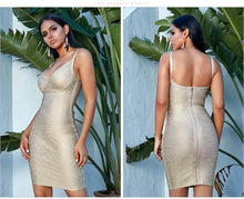 Load image into Gallery viewer, Adyce 2021 New Summer Women Gold Bodycon Bandage Dress Vestidos Elegant  V Neck Spaghetti Strap Club Dress Celebrity Party Dress
