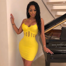 Load image into Gallery viewer, 2021 Summer New Yellow Women&#39;s Bandage Dress Sexy Sleeveless Lace Bodycon Mini Dress Club Celebrity Evening Party Vestidos
