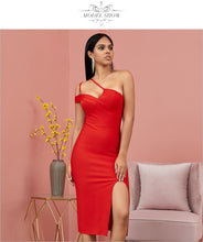 Load image into Gallery viewer, Adyce 2021 New Summer Red One Shoulder Bandage Dress Women Sexy Sleeveless Spaghetti Strap Club Celebrity Runway Party Dresses
