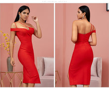 Load image into Gallery viewer, Adyce 2021 New Summer Red One Shoulder Bandage Dress Women Sexy Sleeveless Spaghetti Strap Club Celebrity Runway Party Dresses
