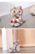 Load image into Gallery viewer, Aneikeh Women Wedges Sandals Summer 2021 New Platform Sandals High Heels Shoes Ankle Strap Print Footwear Ladies Sandals Pumps
