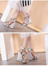 Load image into Gallery viewer, Aneikeh Women Wedges Sandals Summer 2021 New Platform Sandals High Heels Shoes Ankle Strap Print Footwear Ladies Sandals Pumps
